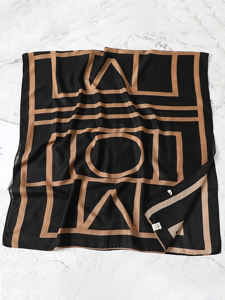 Elegante bufanda geométrica de poliéster para mujer, elegante chal negro y marrón para desplazamientos y uso diario informal, suave y ligero, ideal para la oficina y viajes, accesorio versátil para todas las estaciones. 2026 - $14.99 –P6