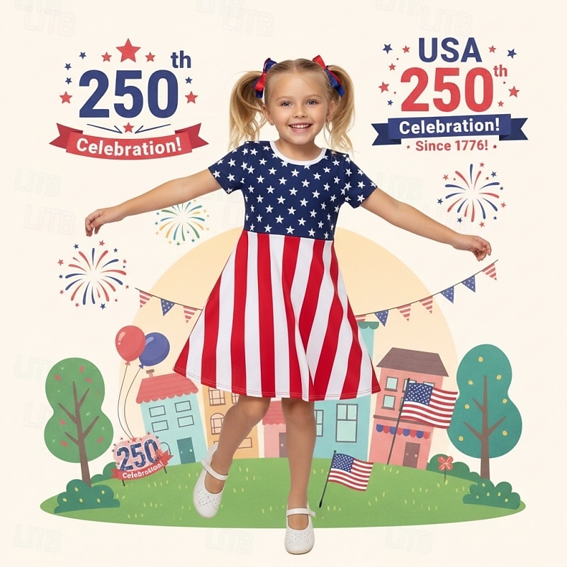 ragazze' 3D Grafico A righe Stelle Abito Manica Corta Stampa 3D Estate Primavera Quotidiano Vacanza Feste Carino Essenziale Casual Bambini 4-12 Anni Vestito Casual Abito a trapezio Lunghezza al del 2026 a $17.49 –P1