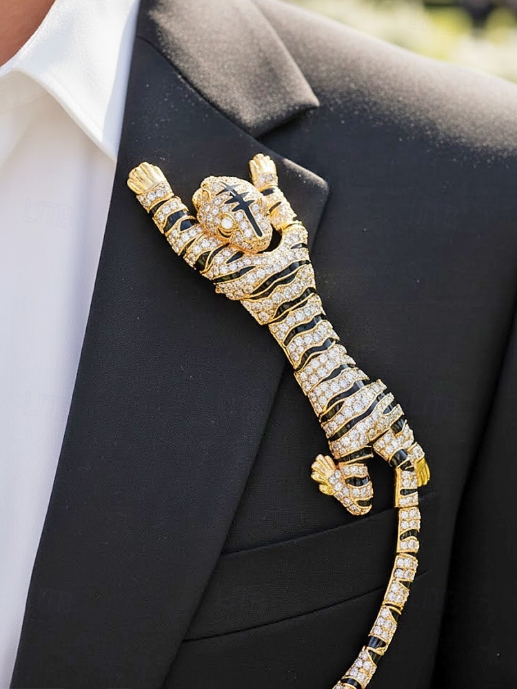 Miesten metalliseoksesta valmistettu tiikeririntaneula, kulta- ja hopeanvärisiä vaihtoehtoja, kristallikoristeinen, tyylikäs asuste häihin ja illallisjuhliin 2026 - $14.99 –P2