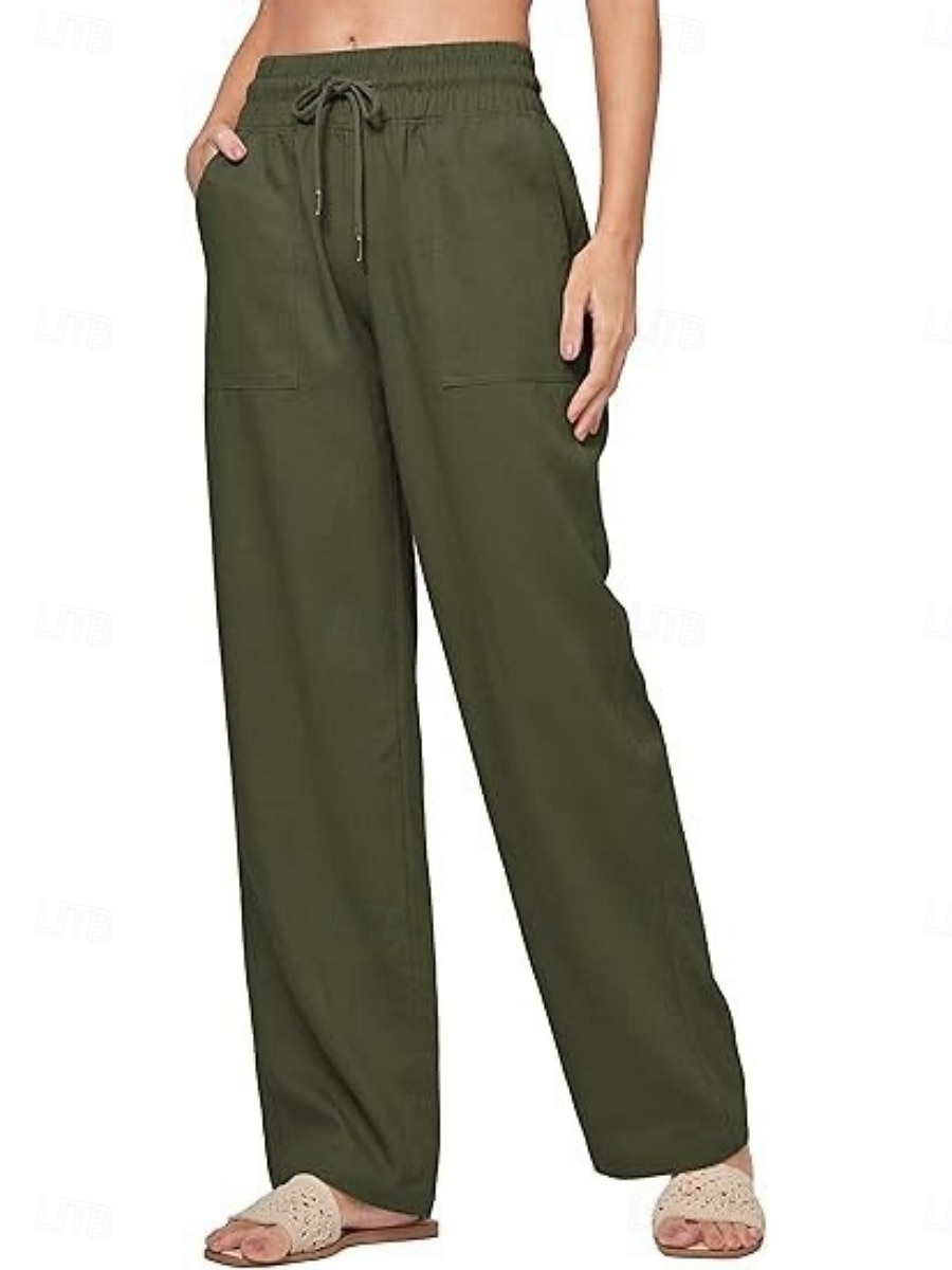 Naisten Puuvillaiset pellavahousut Kiinalainen Kesähousut Suora Loma Perus Vapaa-aika Täyspitkä Korka vyötärö Yhtenäinen väri Tasku Elastinen vyötärönauha Mukava Pehmeä Elastinen ulko- Katu Sininen 2026 - $42.99 –P11