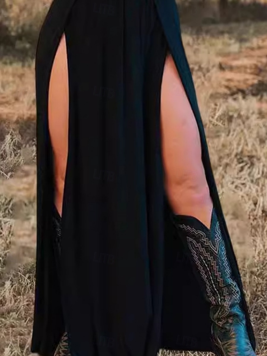 בגדי ריקוד נשים שמלת מקסי שמלה שחורה שמלת קז'ואל אופנתי מודרני בָּחוּץ חופשה מפלגה מונח בצורה רפויה אחיד שרוול ארוך צווארון V שחור קיץ אביב 2026 - $22.99 –P3