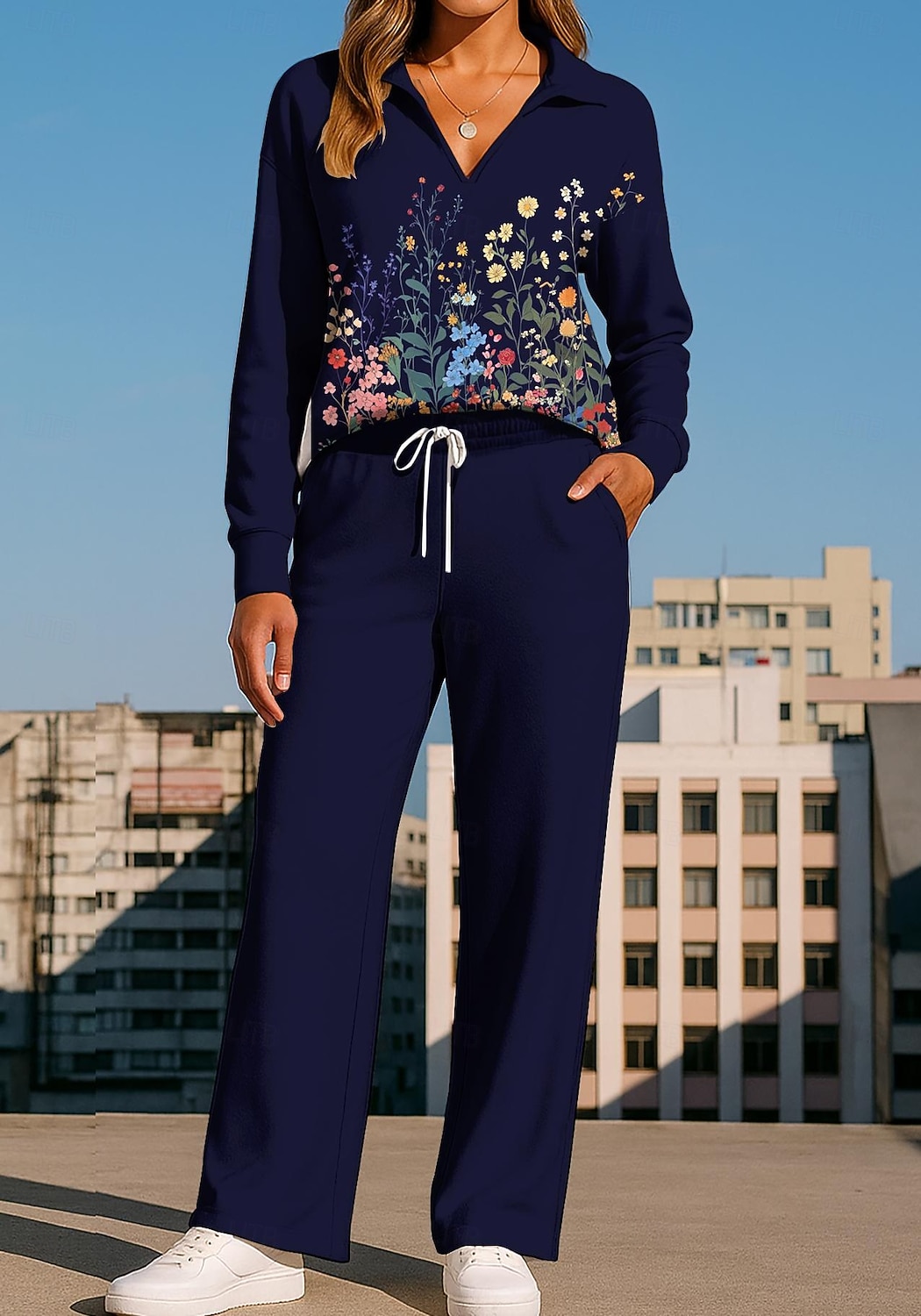 Women's Sweatshirt Tracksuit Sweatpants Drawstring Pocket Floral Print Jacket and Sweatpants Athletic Clothing Set Loungewear Summer Spring Fall Winter Navy Black Gym Workout Casual Workout Thermal 2026 - $44.99 –P7