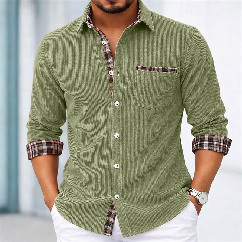 Per uomo Camicia Camicia elegante Camicia di Velluto a Coste Camicia con Bottoni Plaid Casuale Quotidiano Nero Blu marino Arancione Verde Manica Lunga Collo ripiegato Tutte le stagioni Abbigliamento del 2026 a $29.99 –P4