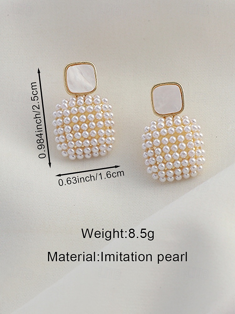 Women's Faux Pearl Square Drop Earrings, Elegant Geometric Statement Jewelry for Weddings, Evening Dinner Parties, and Formal Events, Classic Bridal Accessory Gift 2026 - $7.99 –P6