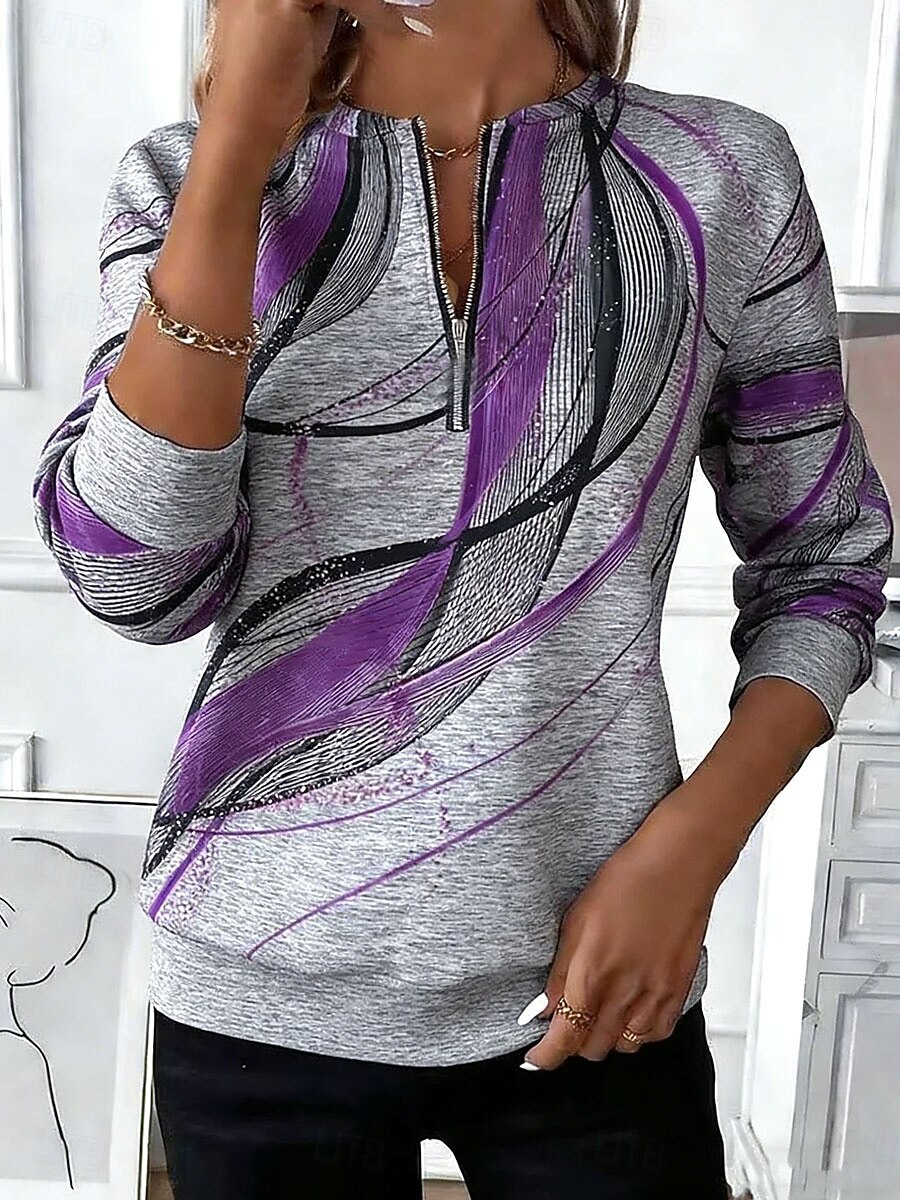Dam Zip Up sweatshirts Dragkedja Mönster Grafisk Geometrisk Mode Ledigt Långärmad Rund hals Vanliga toppar Gata Vardag Blå Rodnande Rosa Rubinrött Purpur Grön Sommar Vår Höst 2026 - $27.99 –P5