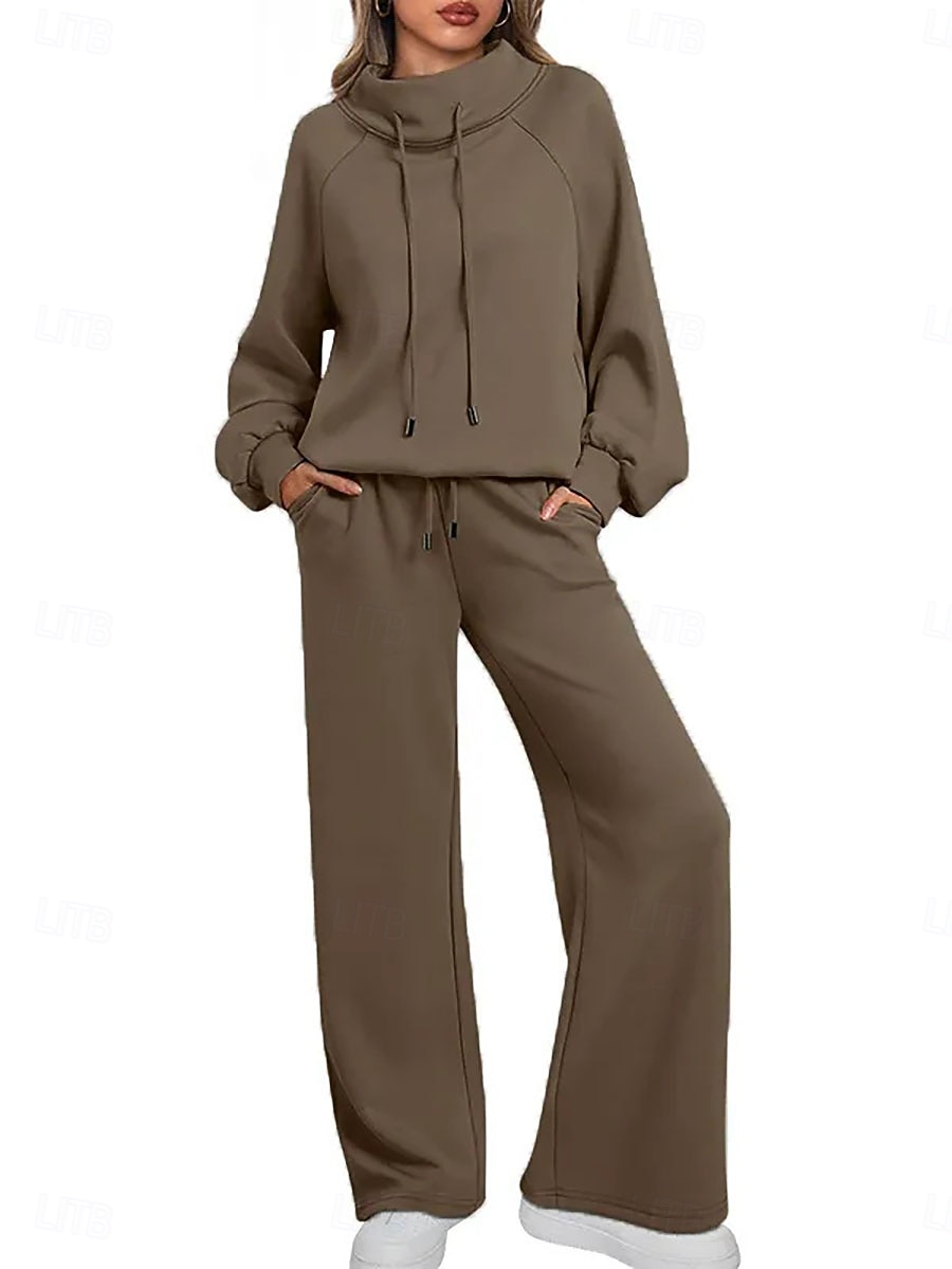 Mujer Conjuntos de pantalones parte superior del bolero Manga Larga Cuello Alto Plano Correa Retazos Moda Ropa de calle Casual Diario Exterior Azul Marino Oscuro Marrón Verde Trébol Primavera Holgado 2026 - $45.99 –P5