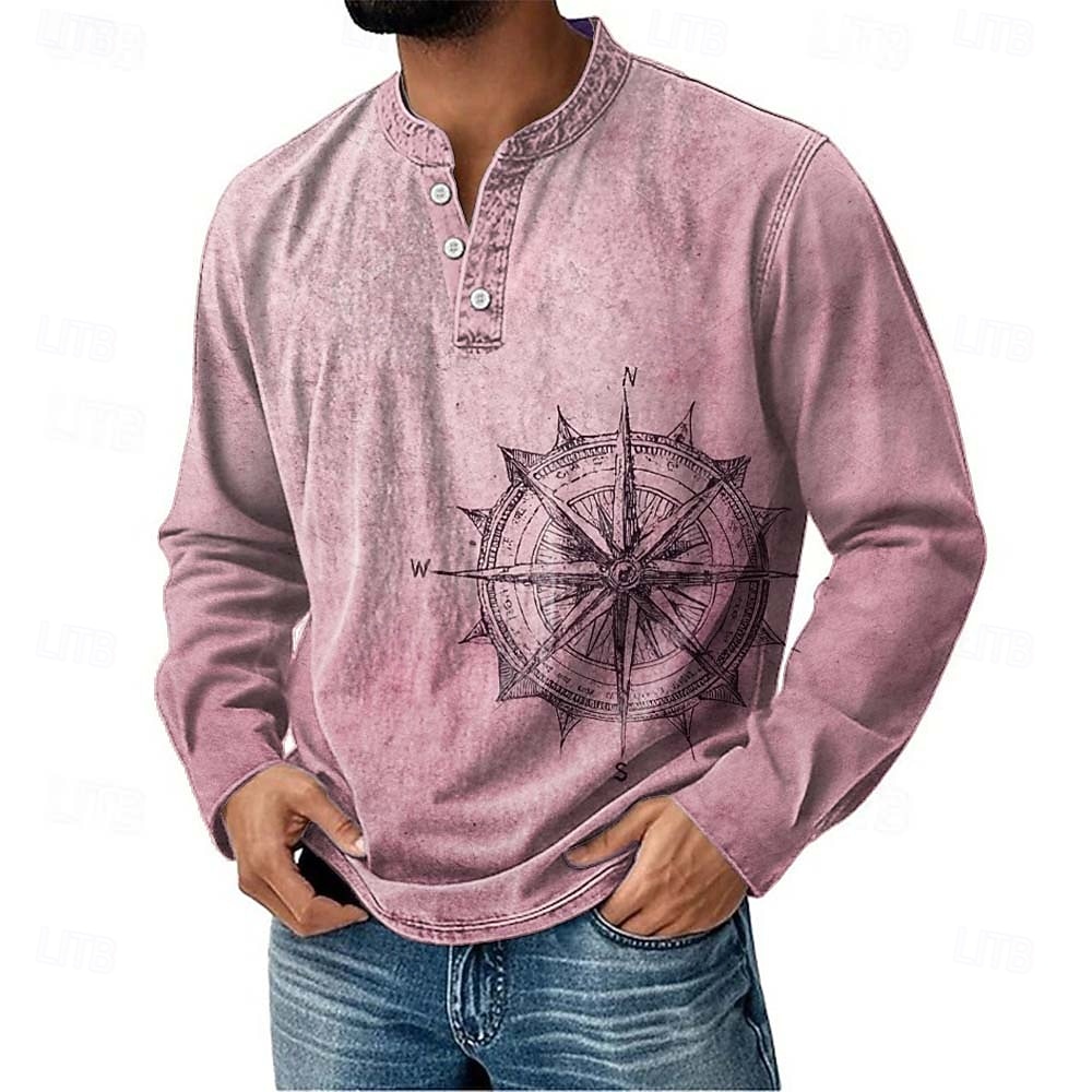 Herren Grafik Vintage Henley Hemd Langarm Mode Niedlich Täglich Lässig Ferien Ausgehen Frühling Frühling & Herbst Rosa Dunkel Blau Grün Khaki Henley Henley T-Shirt 2026 - $22.99 –P2