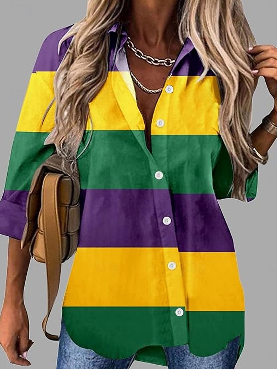 Carnaval Femmes Chemise Chemisier Boutons Imprimé Graphique Abstrait ancien Élégant Occasionnel manche longue Col de chemise Hauts Réguliers Quotidien Noir Jaune Violet Été Printemps Automne de 2026 ? $32.99 –P2