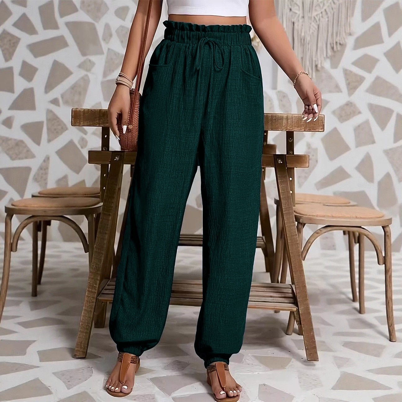 Per donna Joggers Pantaloni Pantaloni casual Vacanza Moda Casual Lunghezza intera Vita Alta Semplice Coulisse Tasca Elastico in vita Comodità Leggero Morbido Inelastico All'aperto Streetwear Ferie del 2026 a $29.99 –P8