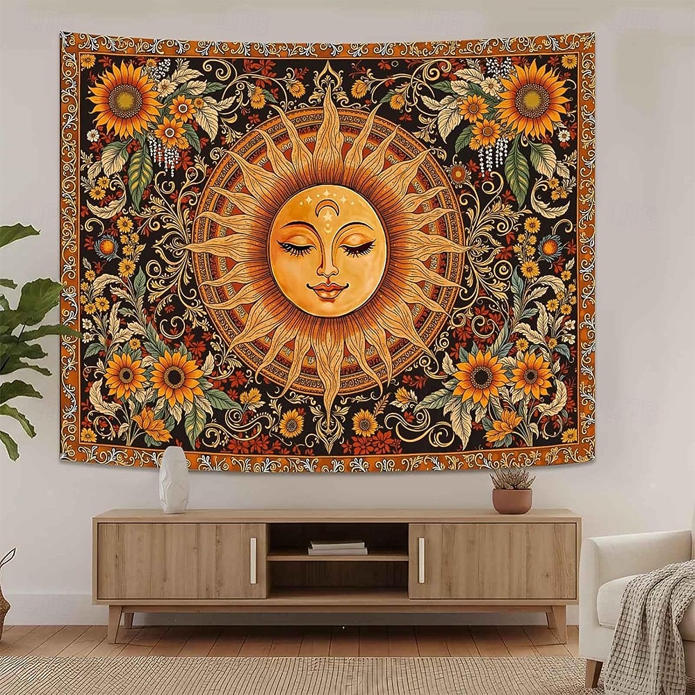 Tapiserie de perete cu soare, agățat, boho ceresc, fluture, stele, flori, cameră de yoga, decor de meditație, artă spirituală zen, poster din material textil pentru sufragerie 2026 - $20.99 –P6