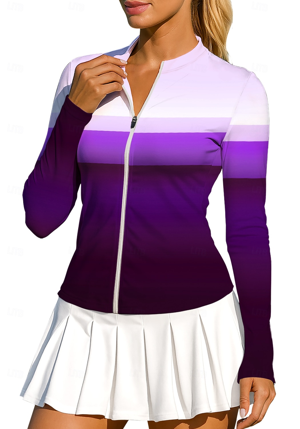 Per donna Geometrico Blocco di colori Sfumatura A righe Top Maglietta sportiva Maglia da tennis Maglietta da tennis Manica Lunga Cerniera Floreale UPF50+ Resistente ai Raggi UV Alta elasticit del 2026 a $20.99 –P8