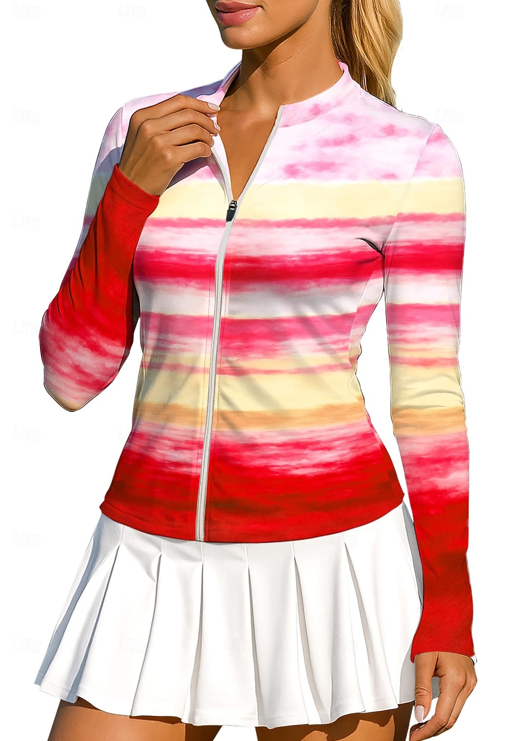 Dame Geometrisk Gradert Stribe Topper Sportsskjorte Tennisskjorte Tennistopp Langermet Glidelås Blomster UPF50+ UV-bestandig Høy Elastisitet Fukttransport Pustende Volleyball Tennis Golf Rund Høy 2026 - $20.99 –P6