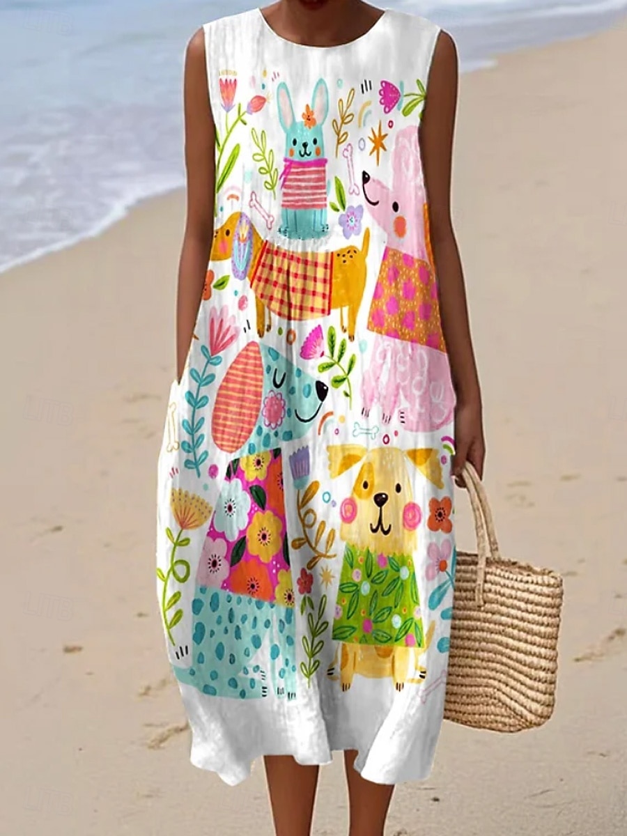 Жен. Платье средней длины Платье прямого кроя Сарафан Платье A-силуэта Отпуск На каждый день Богемный Пляж На выход Свободное облегание Графика Геометрический принт Без рукавов 2026 - $37.99 –P1