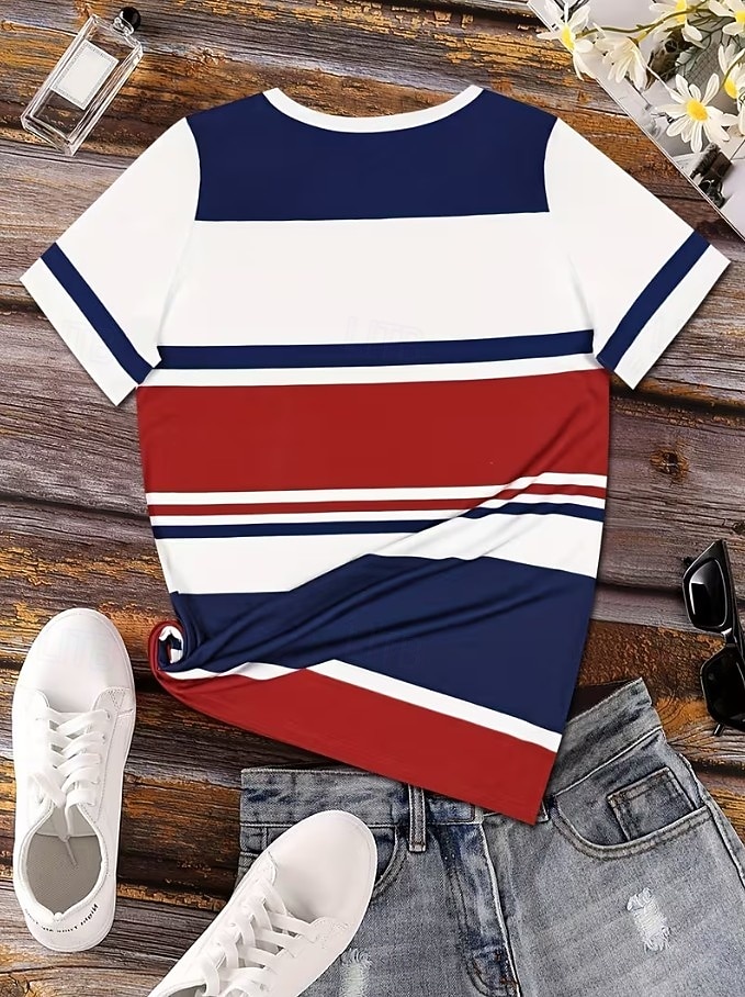 Amerykański Dzień Niepodległości Damskie Podkoszulek Nadruk Graficzny Flaga Zabytkowe Moda Elegancki Krótki rękaw Półgolf Zwykłe topy Codzienny Weekend Niebieski Rumiany róż Czerwony Lato Wiosna 2026 - $22.99 –P2