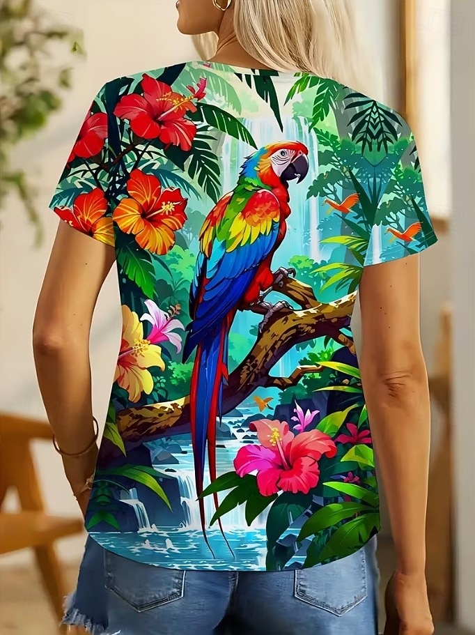 Women's T Shirt Print Graphic Animal Bird Vintage Stylish Classic Short Sleeve Crew Neck Regular Tops Daily Weekend Blue Green Summer Spring 2026 - $22.99 –P2