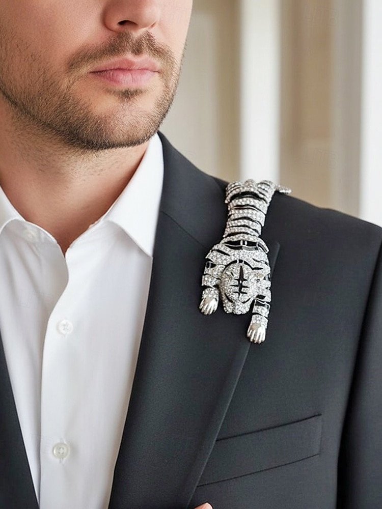 Miesten metalliseoksesta valmistettu tiikeririntaneula, kulta- ja hopeanvärisiä vaihtoehtoja, kristallikoristeinen, tyylikäs asuste häihin ja illallisjuhliin 2026 - $14.99 –P4