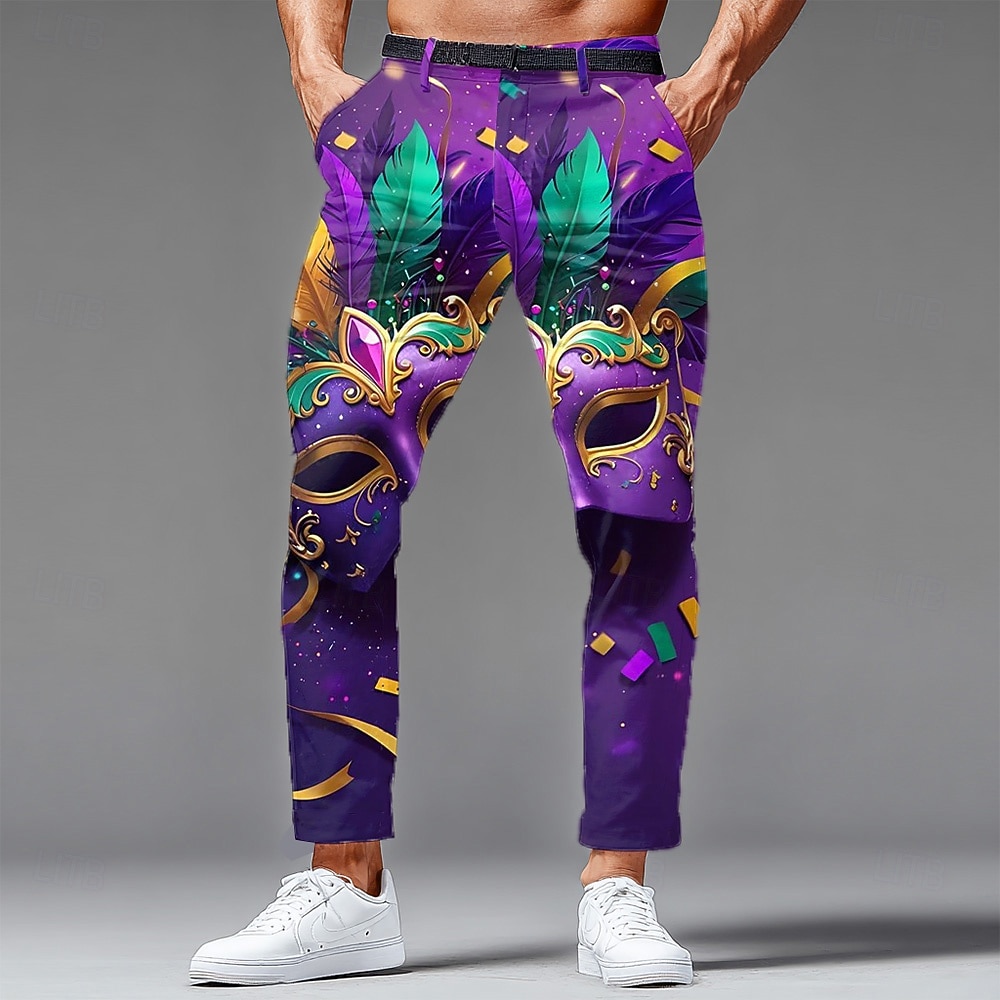 Karneval Herren Karnival Glasperlen Maske mit Federn Hose Anzughose Mittlere Taille Vintage-Retro Ferien Slim Fit Hose mit Taschen Frühling Herbst 3D-Druck Purpur Dunkelviolett 2026 - $31.99 –P1