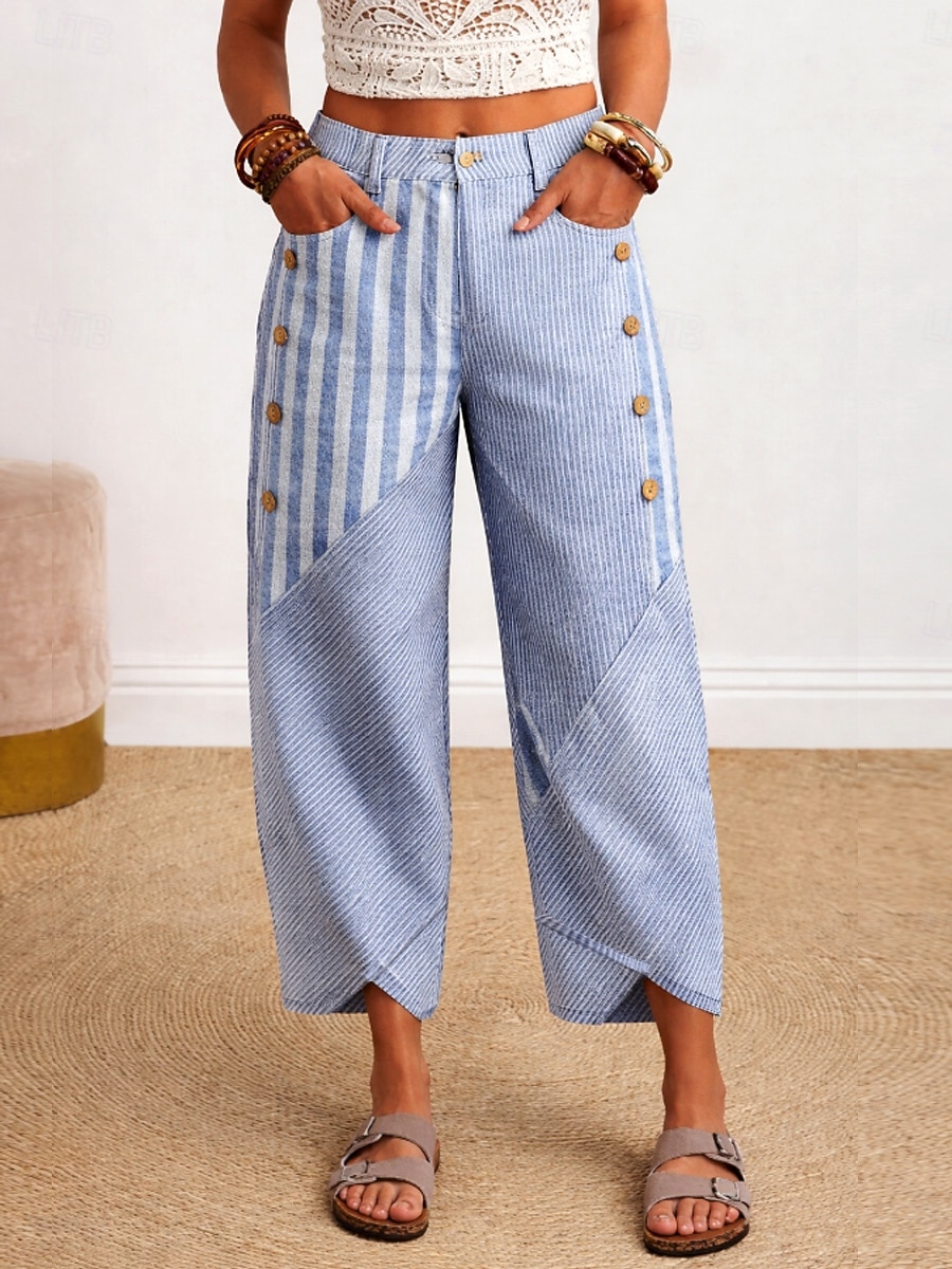 Mujer Perneras anchas Chinos Pantalones anchos Pantalones cortos de playa Vacaciones Vintage Estilo Étnico Hasta el Tobillo Alta cintura Graphic A Rayas Correa Retazos Estampado Suave Transpirable 2026 - $24.99 –P1
