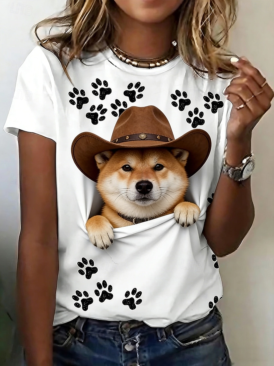 Pentru femei Tricou Imprimeu Grafic Animal Epocă Stilat Casual Manșon scurt Stil Nautic Topuri obișnuite Zilnic Negru Alb Galben Maro Vară Primăvară 2026 - $22.99 –P4