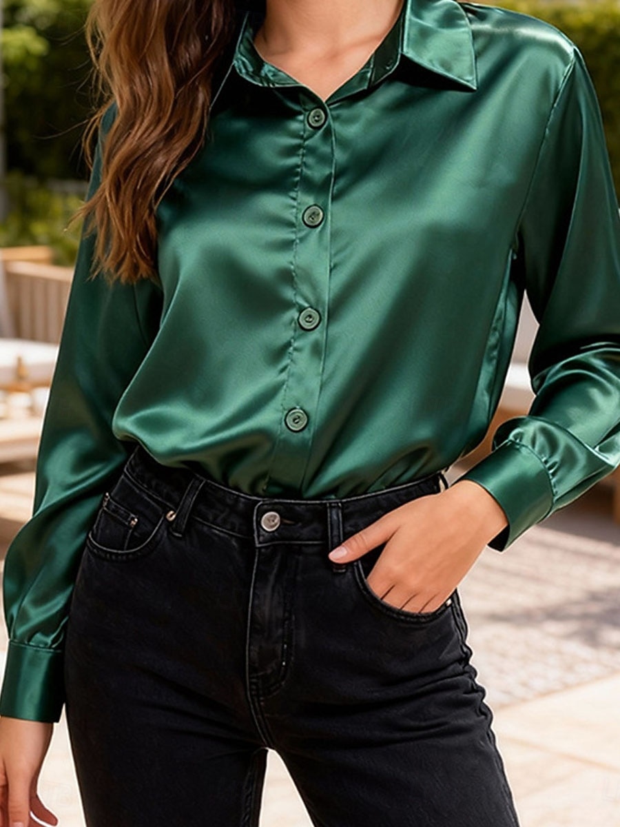 Жен. Рубашка Блуза Нарядные Топы Рюши Пэчворк Пуговицы Сплошной цвет Полотняное плетение Элегантный стиль Винтаж Дамы Длинный рукав Рубашечный воротник Обычные топы Повседневные Офис Праздники 2026 - $18.99 –P8