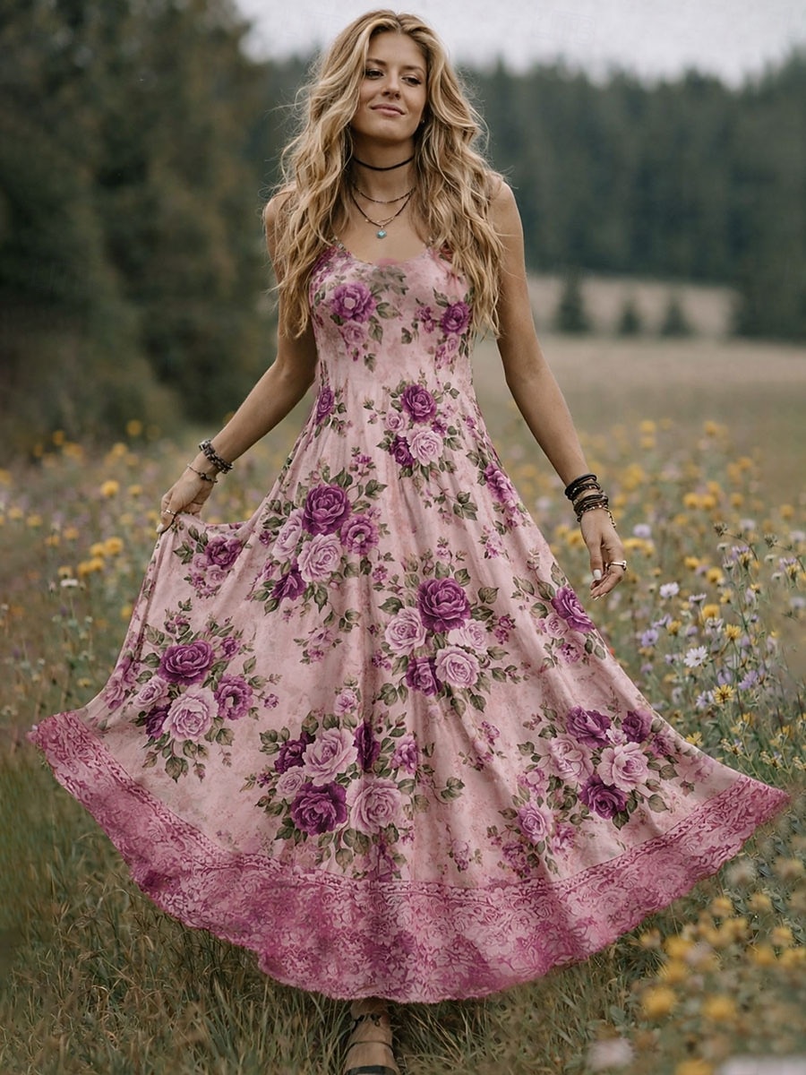 Mardi Gras Women's Midi Dress Boho Casual Dress Swing Dress Summer Dress  Dress Vintage Beach Regular Fit Floral Graphic Sleeveless Crew Neck Sweetheart Blue Pink Beige Summer Spring 2026 - $29.99 –P2
