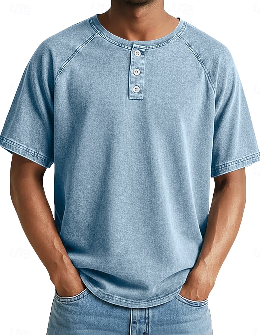 SoftFade™ Men's Tee Cotton T Shirt Washed Shirt Short Sleeve Henley Summer Spring Solid Color Plain Vintage Designer Casual Faded Buttons Casual Daily Outdoor Gray Top Tee for Men 2026 - $20.99 –P3