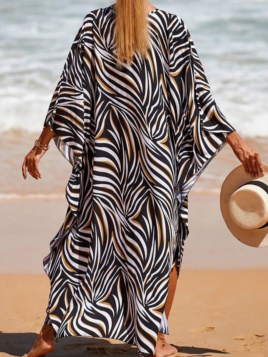 Damskie Sukienka maxi sukienka plażowa Codzienne sukienki Sukienka Boho Cover Up Elegancja Moda Nowoczesny Na zewnątrz Plaża Urlop Luźna Prążki Krótki rękaw W serek Niebieski Czarny Biały Rumiany róż 2026 - $32.99 –P17