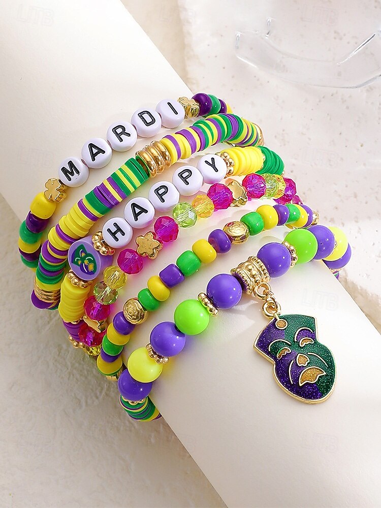 2026年 女性用アクリルブレスレットセット、マルチパターンデザイン、マルディグラテーマ、カーニバルやお祭りに最適  コレクション – $11.99 –P10