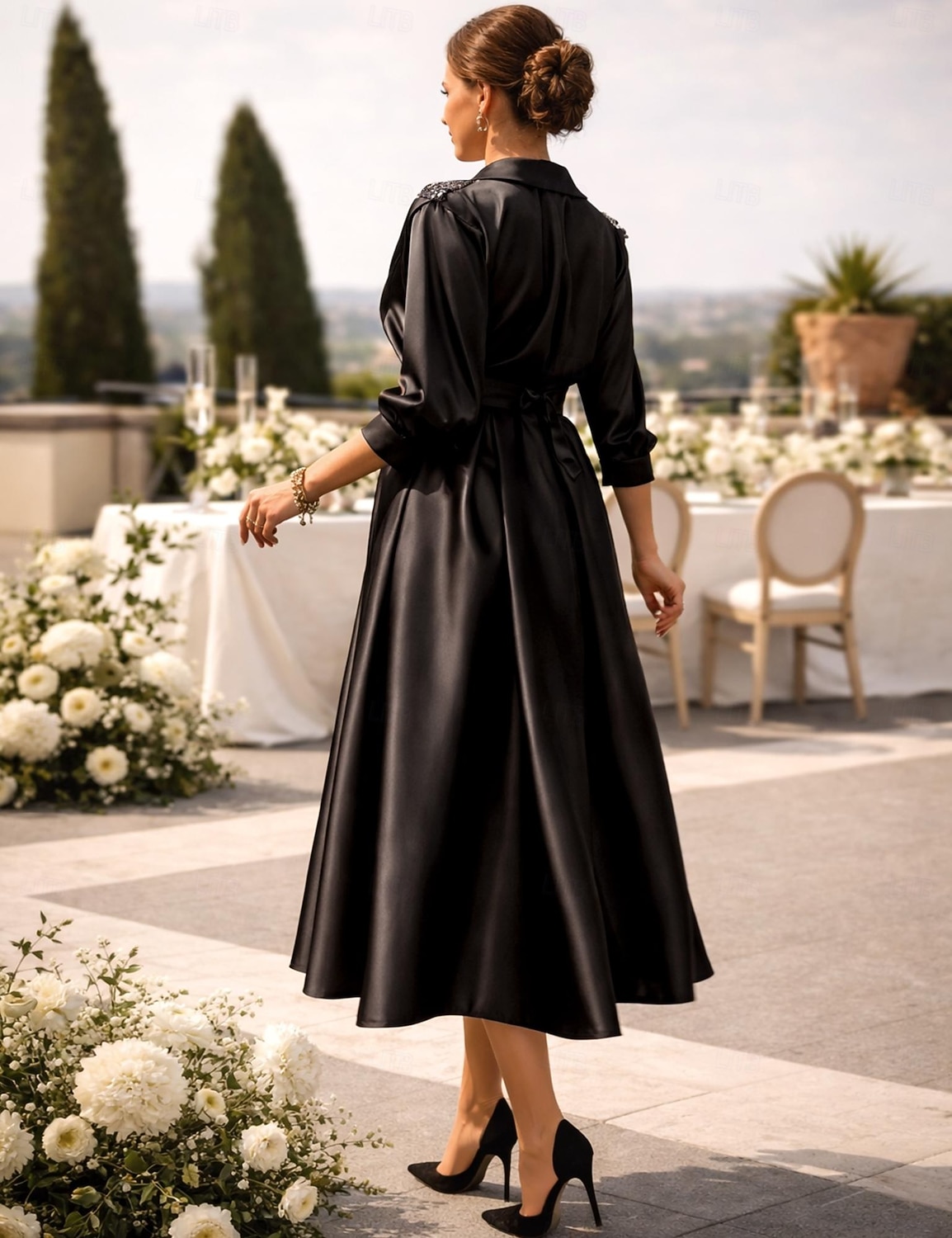 А-силуэт Ниже колена Платье для вечеринки Коктейльные платья Свадебное платье для гостей Платье для матери невесты Рукав 3/4 Рубашечный воротник Элегантный стиль Винтаж 1950-е года 2026 - $142.99 –P2