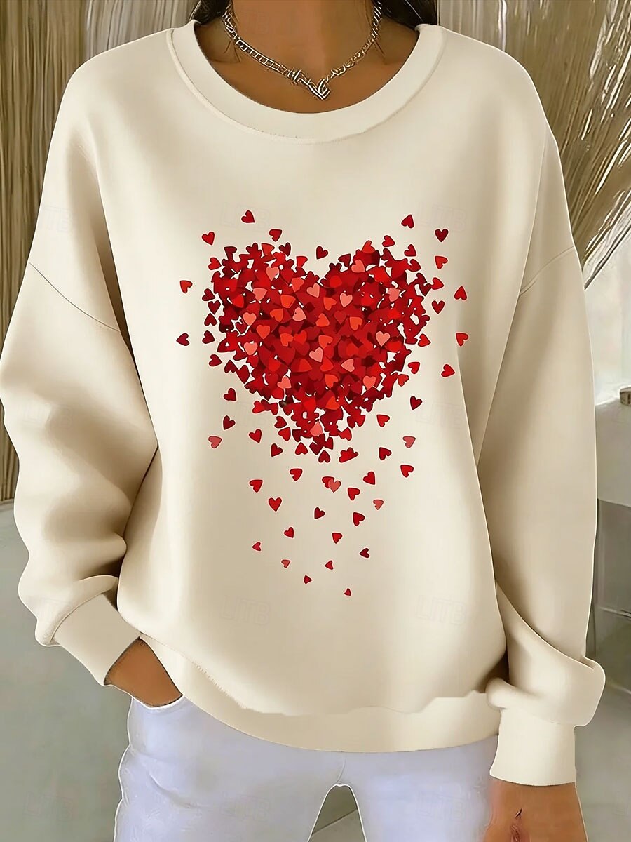 Damskie Pullover Nadruk Serce Graficzny Ciepłe Klasyczny Codzienny Długi rękaw Półgolf Zwykłe topy Codzienny Dom Ulica Niebieski Czarny Biały Rumiany róż Beżowy Wiosna Jesień Zima 2026 - $27.99 –P5