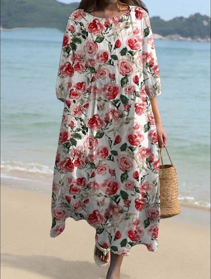 Γυναικείο Μακρύ Φόρεμα Λινάρι Τόσο Αναπνεύσιμη Ελαφριά Σαλοπέτα Άμεσου Στυλ Καλοκαιρινό Φόρεμα Διακοπών Καθημερινό Μποχό Παραλία Διακοπές 3/4 Μανίκι Λαιμός Φαρέτρα 2026 - $41.99 –P19