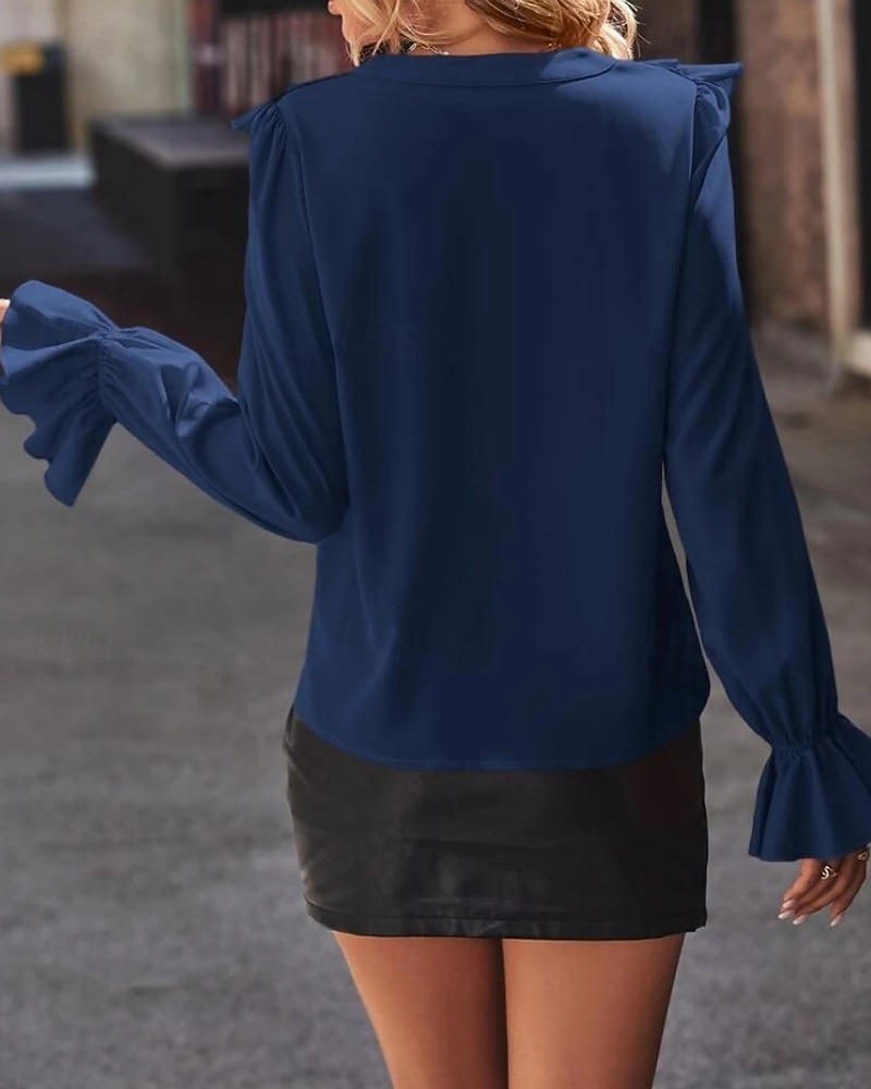 Γυναικεία Πουκάμισο Μπλούζα Με Βολάν Σκέτο Κομψό Στυλάτο Μοντέρνα Μακρυμάνικο Λαιμόκοψη V Κανονικά μπλουζάκια Καθημερινά Αργίες Εξόδου Μαύρο Βαθυγάλαζο Πράσινο του τριφυλλιού Σομόν Ροζ Τριανταφυλλί 2026 - $34.99 –P13