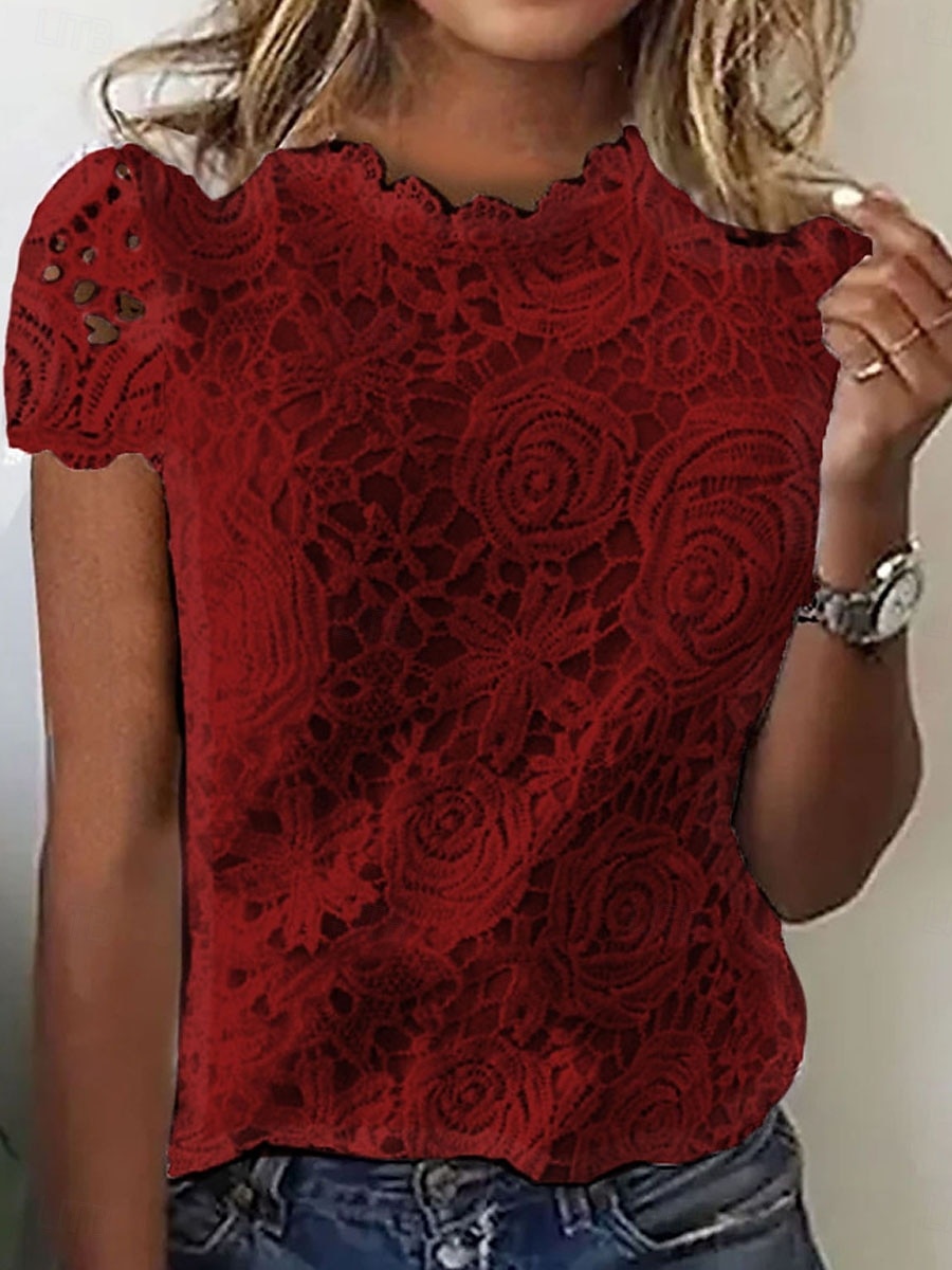 Pentru femei Topuri de vară Bluză Varful ochiului Topuri din dantela Zdrobit Dantelă Peteci Simplu Elegant Epocă femei Fără manșon Stil Nautic Topuri obișnuite Zilnic Muncă Concediu Albastru piscin 2026 - $21.99 –P6