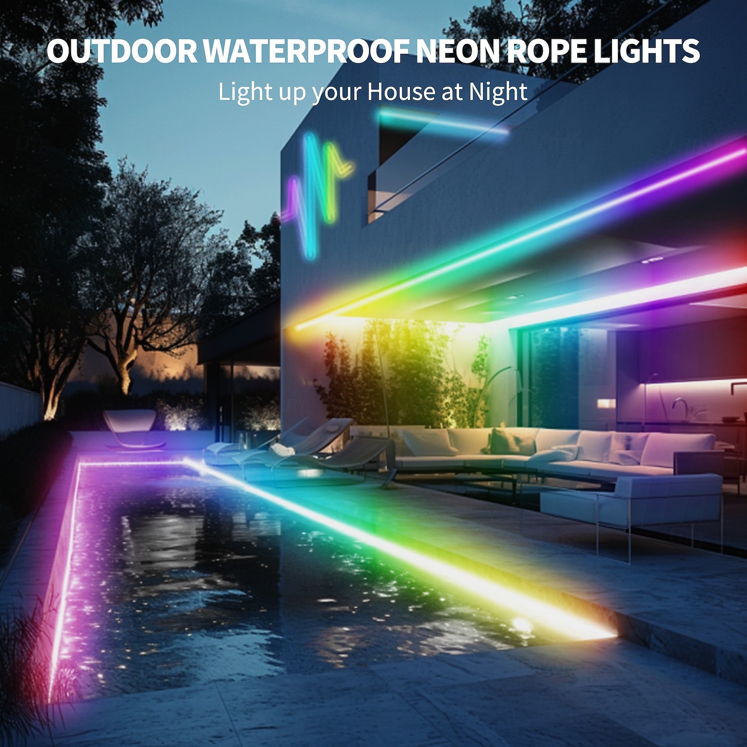 Lumières néon LED RGB+IC, lumières LED avec télécommande &Contrôle via application, étanche IP65, compatible avec une utilisation extérieure, synchronisation musicale, design personnalisable, ruban de 2026 ? $64.99 –P7