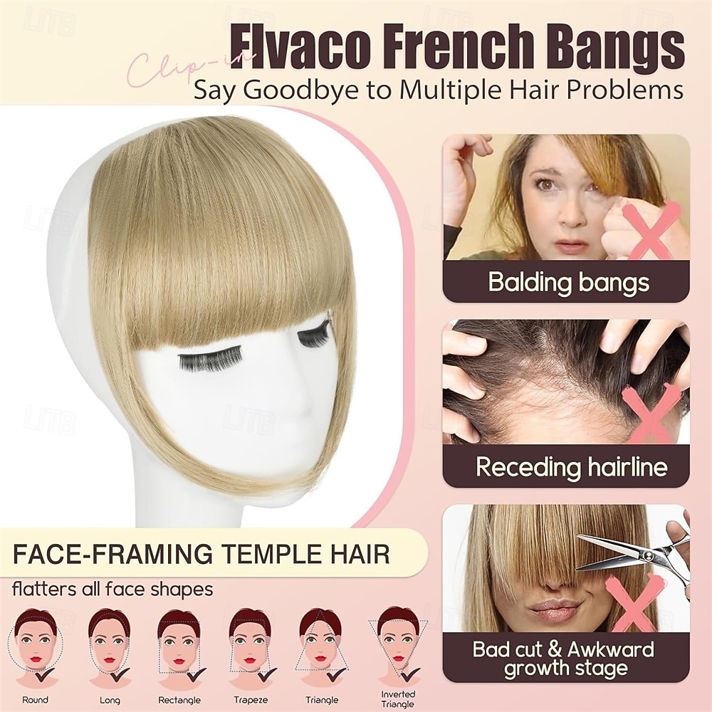 Clip-in pony, synthetische Franse pony, haarclip, asblonde neppony met slapen, haarstukjes voor vrouwen, natuurlijke gebogen haarextensies voor dagelijks gebruik 2026 - $10.99 –P5