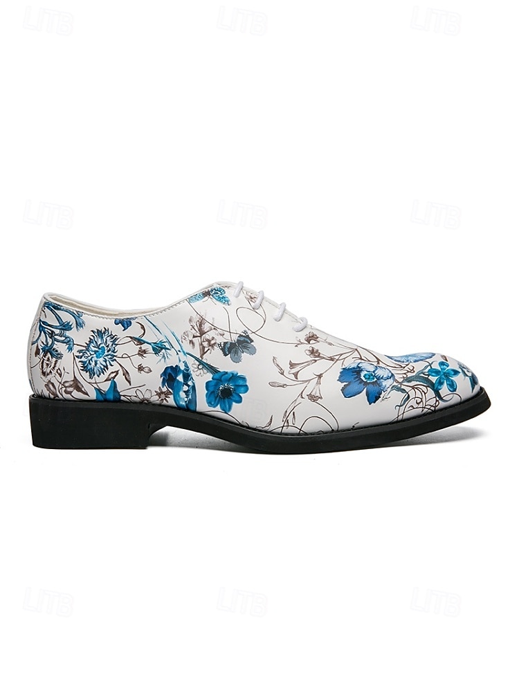 Chaussures habillées blanches pour homme à motif floral, broderie florale bleue, modèle Oxford à lacets, style élégant et formel pour mariages, fêtes et occasions spéciales. de 2026 ? $54.99 –P7