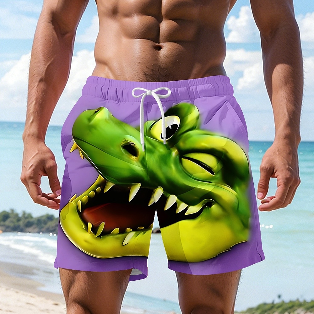 Men's Cartoon Crocodile Wink Swim Trunks Swim Shorts Board Shorts Mid Waist Hawaiian Funny Beach Vacation Wear Side Pockets Mesh Lining Elastic Drawstring Waist Designer Clothing Apparel 2026 - $20.99 –P1