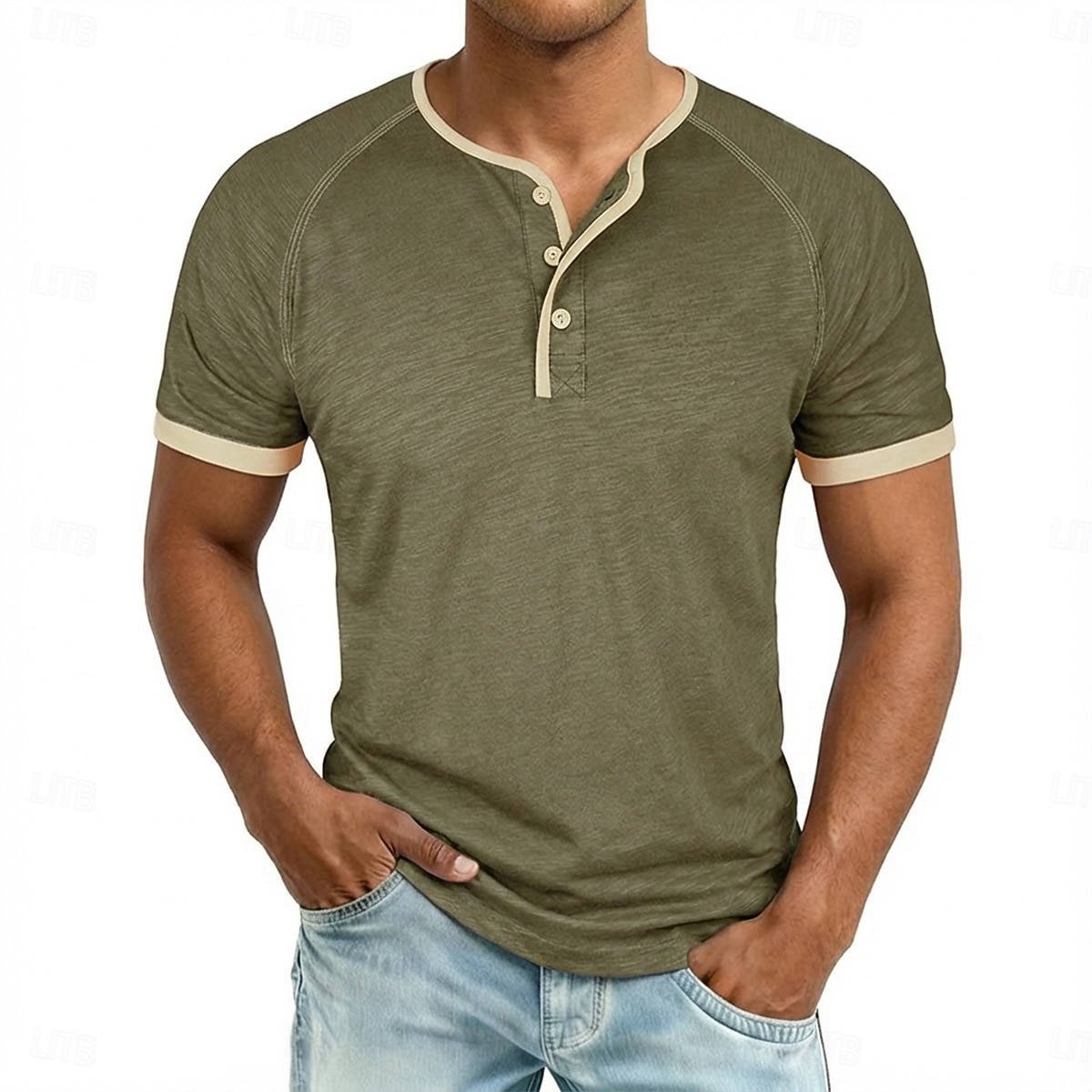 Homens Camisa Henley Camisetas Camiseta 100% algodão Manga Curta Côr Sólida Tecido Cor Única Moda Designer Casual Bloco de cor Botões Henley Casual Diário Ao ar livre Primavera Verão Verão Primavera de 2026 por $20.99 –P7