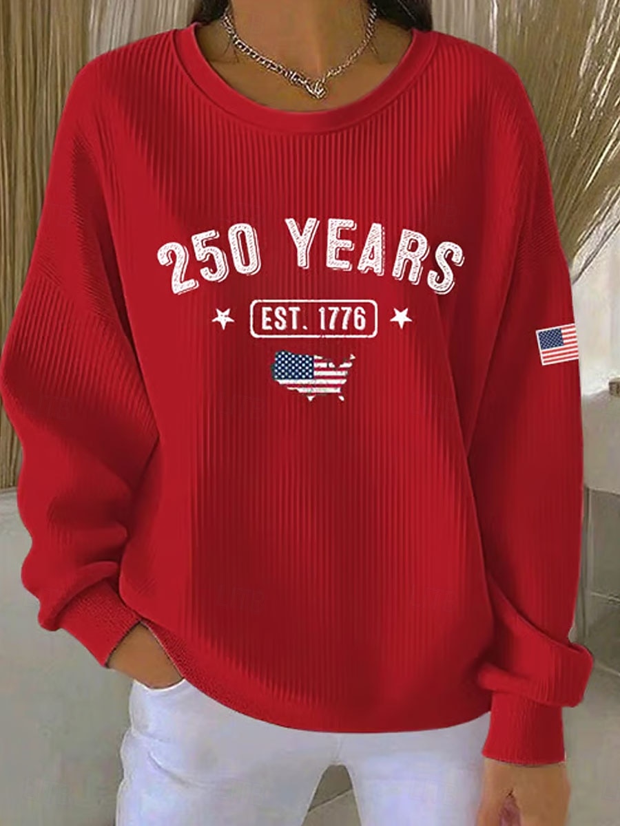 Giorno dell'Indipendenza Anniversario Americano Patriottico Maglione Pullover Testurizzato per Donna Maglione Grafico Lettera Casual Maniche Lunghe Collo Crew Casual Casa Strada Blu Nero Bianco Rosso del 2026 a $29.99 –P3
