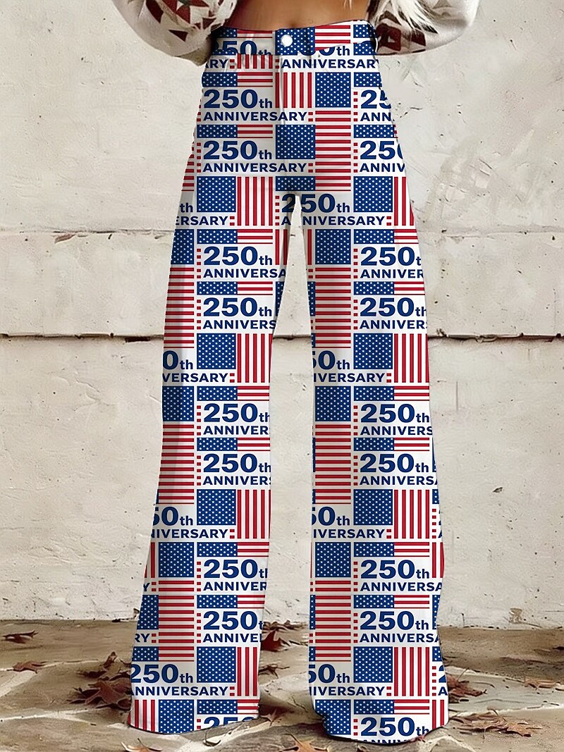 250º Aniversario de EE. UU. Retro Antiguo Años 70 Pantalones Pantalones de pierna ancha Hippie Disco Alta cintura Disfraz Mujer Mascarada 4 de julio Día de la Independencia Adulto Pantalones 2026 - $32.99 –P4