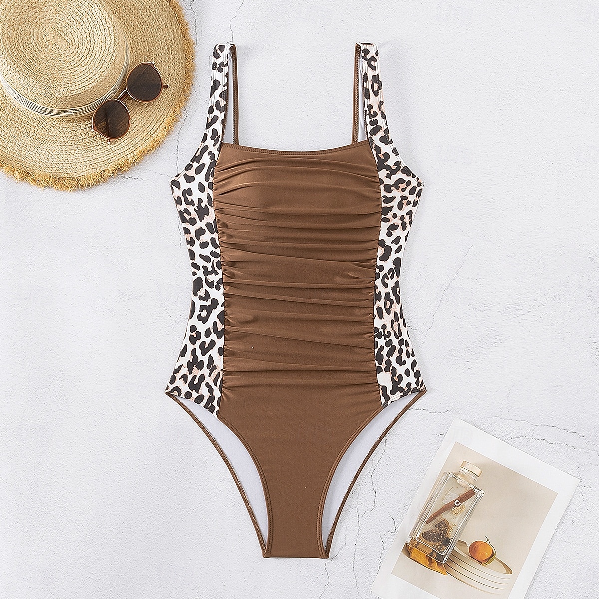 Damen Einteiler Badeanzug mit Bauchkontrolle Rundhals Leopardenmuster Racerback Raffung Sommer Strandmode Schnelltrocknender Stretchstoff Vollgröße Schwarz Badeanzug 2026 - $28.99 –P9