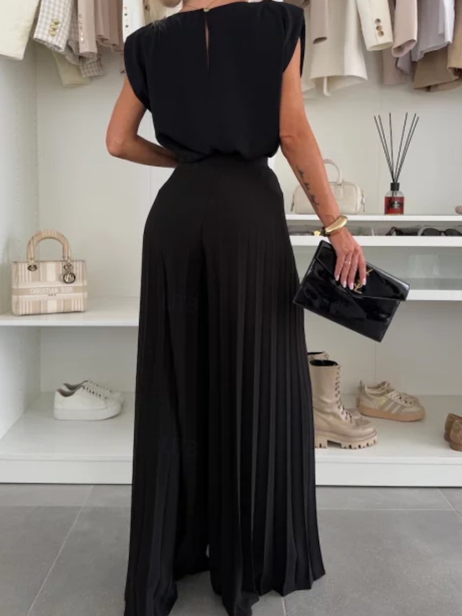 Mujer Conjuntos de pantalones parte superior del bolero Sin Mangas Escote Redondo Plano Frunce Moda Ropa de calle Diario Exterior Negro Blanco Verano Holgado 2026 - $45.99 –P4