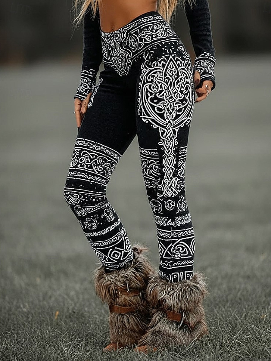 Damen Leggings Urlaub Vintage Ethno-Stil Volle Länge Hohe Taille Grafik 3D-Druck Komfort Schnelltrocknend Atmungsaktivität Dehnbar Täglich Heim Urlaub kleiner Finger Schwarz Grün Sommer Frühling 2026 - $19.99 –P2