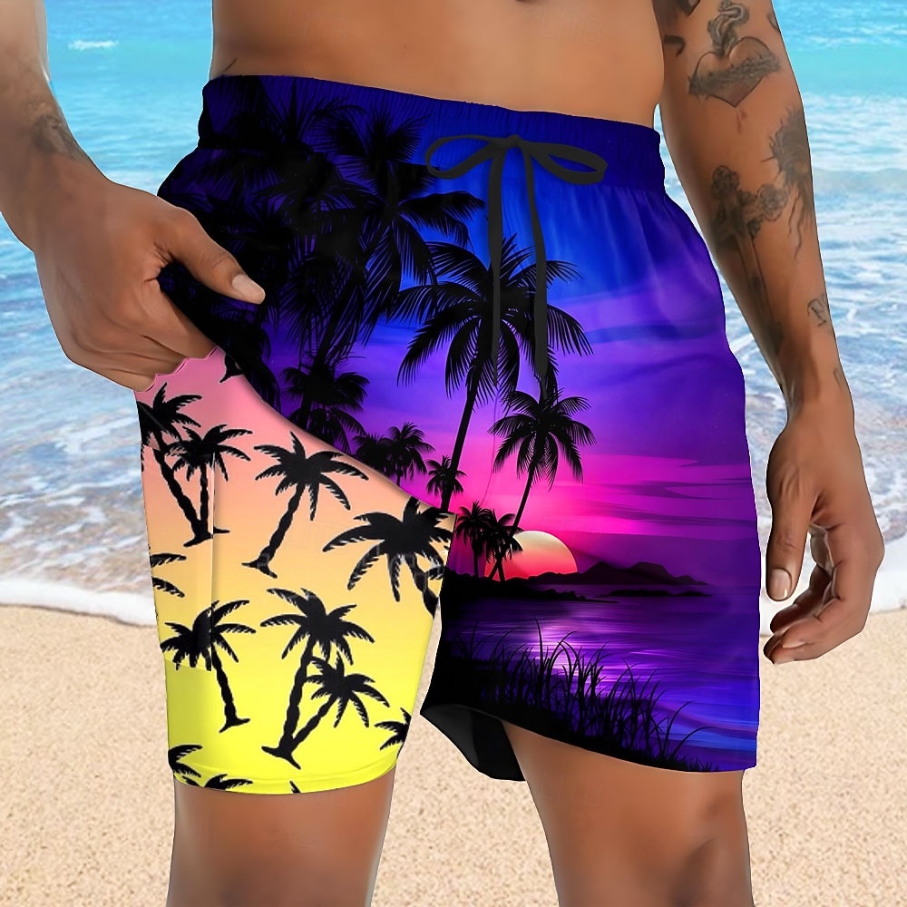 Pánské Plameňák Kokosový strom Tropické rostliny Podšívané šortky Plavecké šortky 2v1 Plavky pánské Středně vysoký pas Havajské Dovolená Boční kapsy S kompresní vložkou Elastická šňůrka v pase Návrhář 2026 - $22.99 –P1