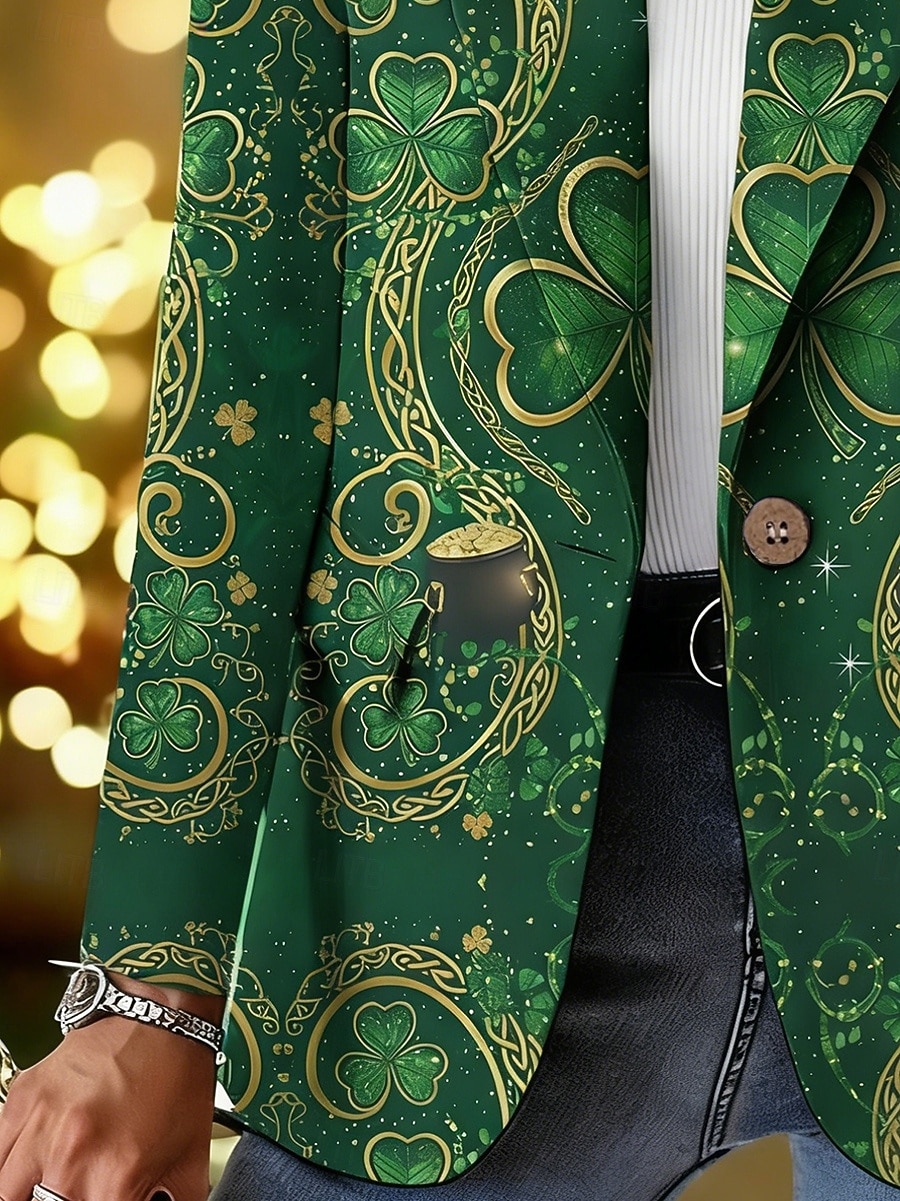 Dame Blazer Bekvem Pustende Lomme Knapper Trykt mønster Daglig Fritid Avslappet Fest Saint Patricks dag Enkeltkneppet Normal Hakkjakkeslag Normal Langermet Yttertøy Grønn Vår Høst 2026 - $42.99 –P3