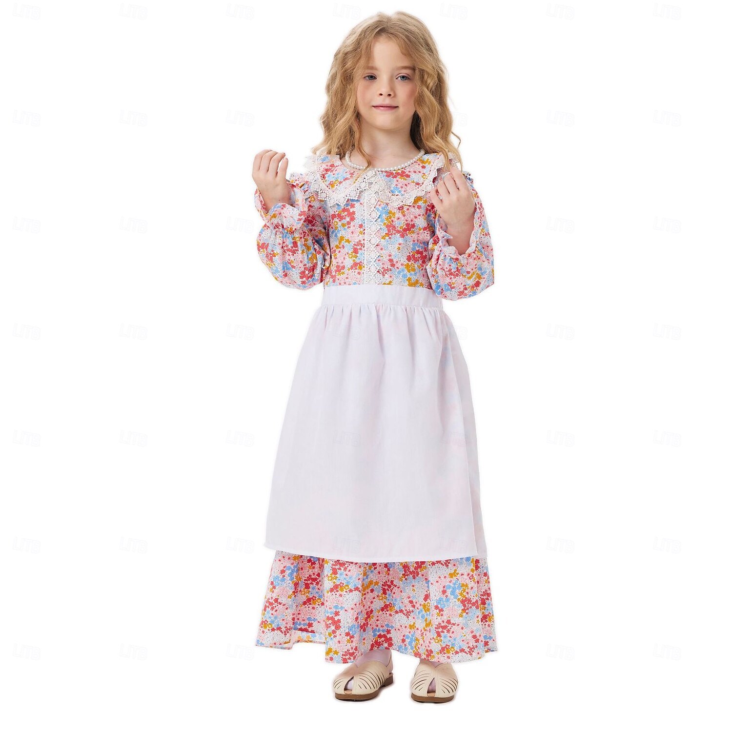 250º Aniversario de EE. UU. Período colonial Siglo 19 Vestido de la pradera Conjunto de gorro y delantal Larga Chica pionera Colonial Guerra Revolucionaria Floral Disfraz Chica Víspera de Todos los 2026 - $47.99 –P1