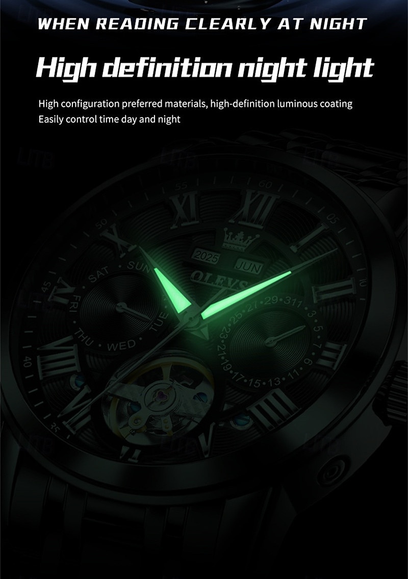 Nové pánské business hodinky značky Olevs s luminiscenčním displejem, věčným kalendářem a týdenním zobrazením. Plně mechanické hodinky s dutým rotorem pro běžné nošení, voděodolné, vhodné pro sport. 2026 - $104.99 –P1