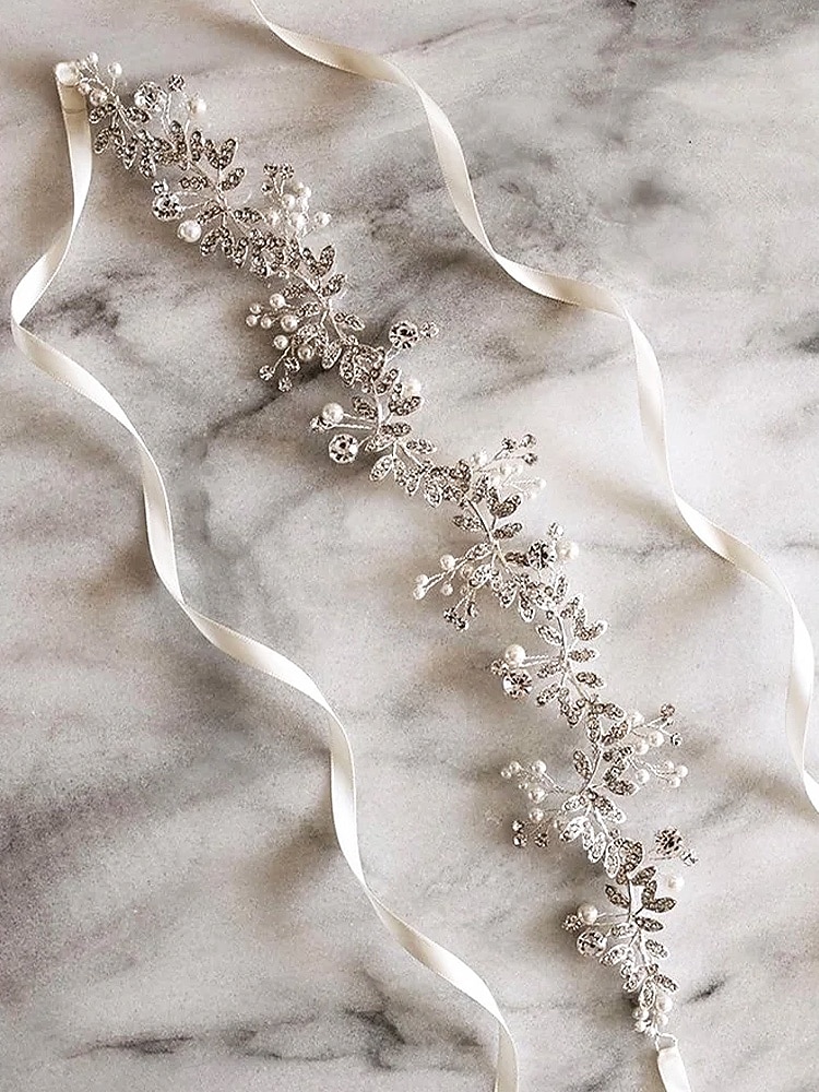 Brauthaarschmuck, gold-weißer Haarreif aus Polyester mit Strass- und Perlenverzierungen, elegante Brauthaaraccessoires 2026 - $11.99 –P7