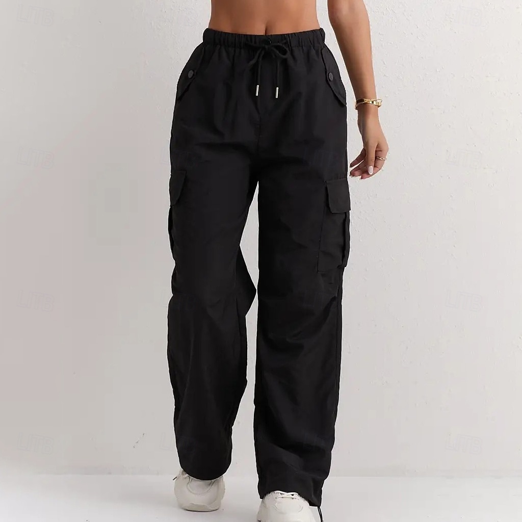 Damen Cargo-Hosen Hose Freizeithose Urlaub Mode Alltagstauglich Volle Länge Hohe Taille Einfarbig Einfach Kordelzug Tasche Weites Bein Komfort Schnelltrocknend Weich Unelastisch Outdoor Streetwear 2026 - $32.99 –P11