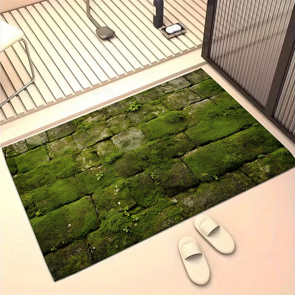 2026年 玄関マット 緑の苔が石畳にデザインされた、爽やかな屋外屋内玄関ラグ。耐久性のある滑り止めマット。  コレクション – $9.99 –P3